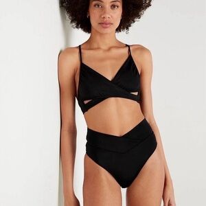 VS Pink Black Wrap Women's High Waist V Criss Cross Swimwear Set worn 1x
